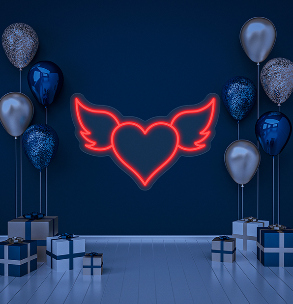 Heart Wings Valentine'S Day Love Neon Sign